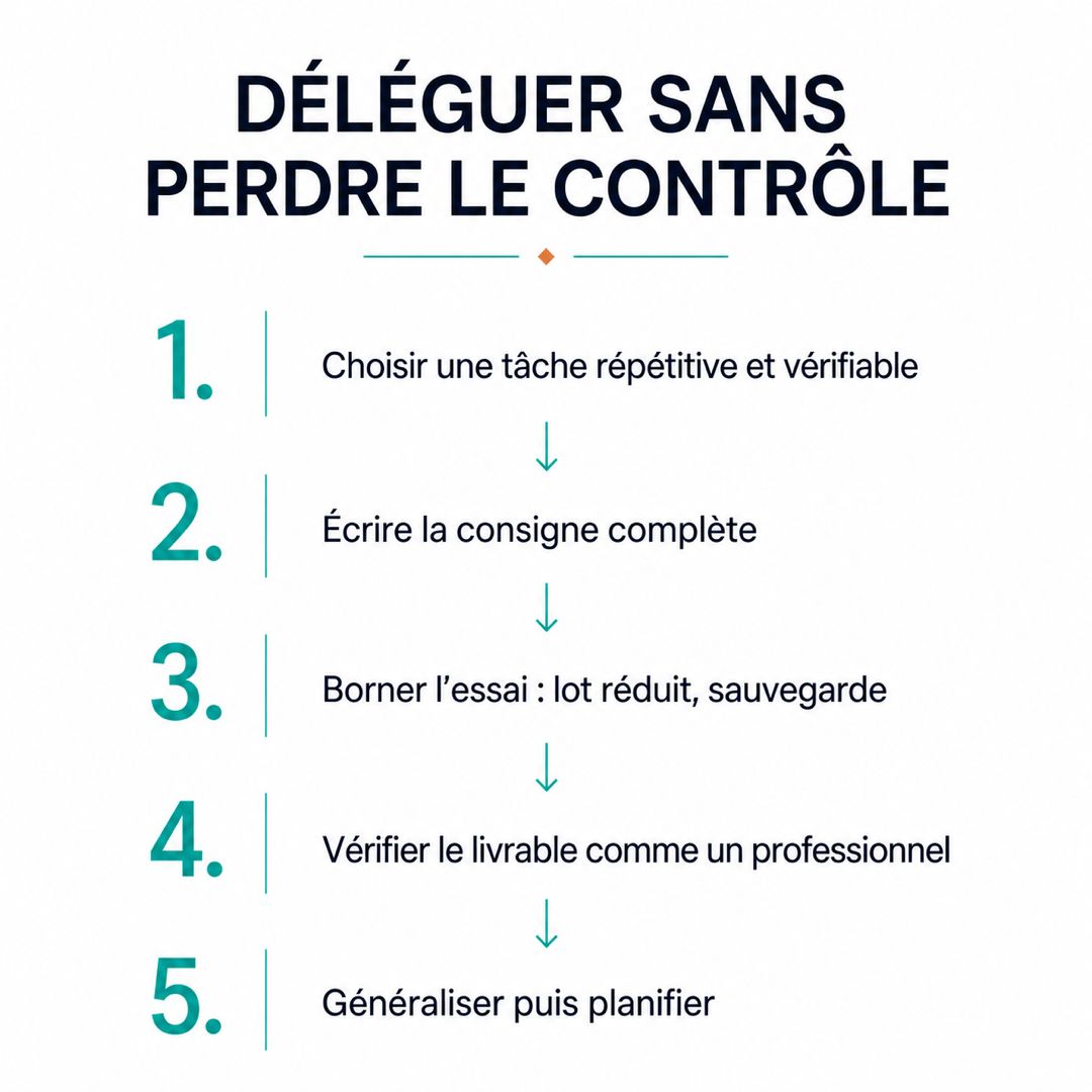 La méthode en cinq étapes organisée en deux cercles vertueux : choisir, écrire, borner, vérifier, généraliser