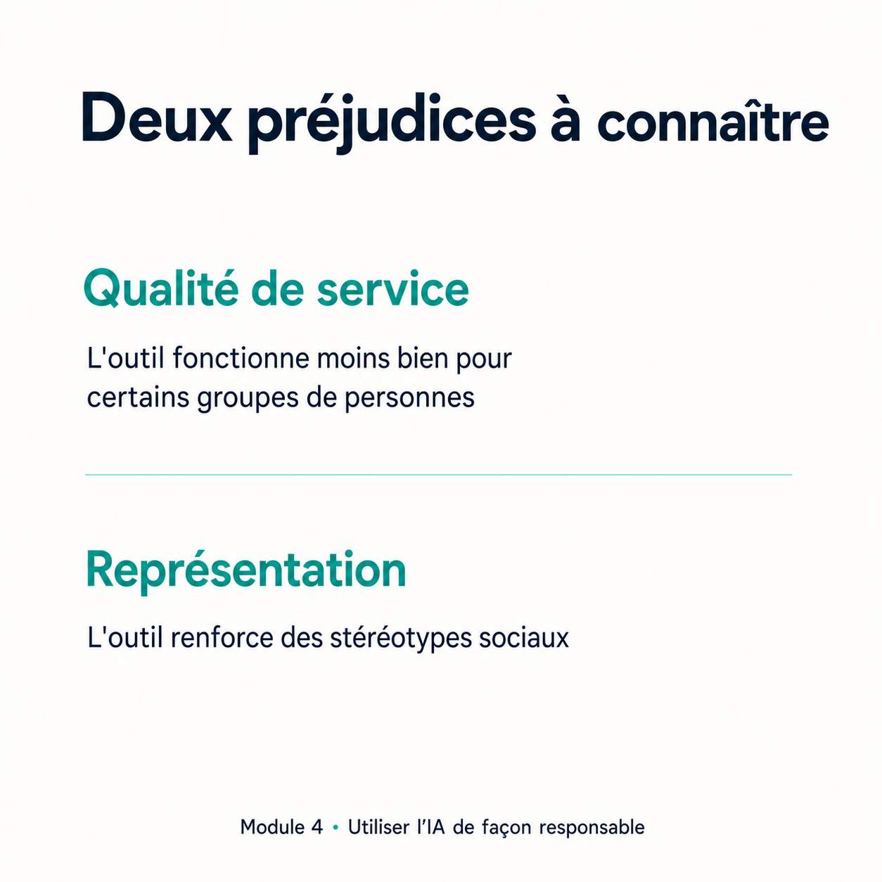 Les deux familles de préjudices algorithmiques : qualité de service inégale et représentations biaisées