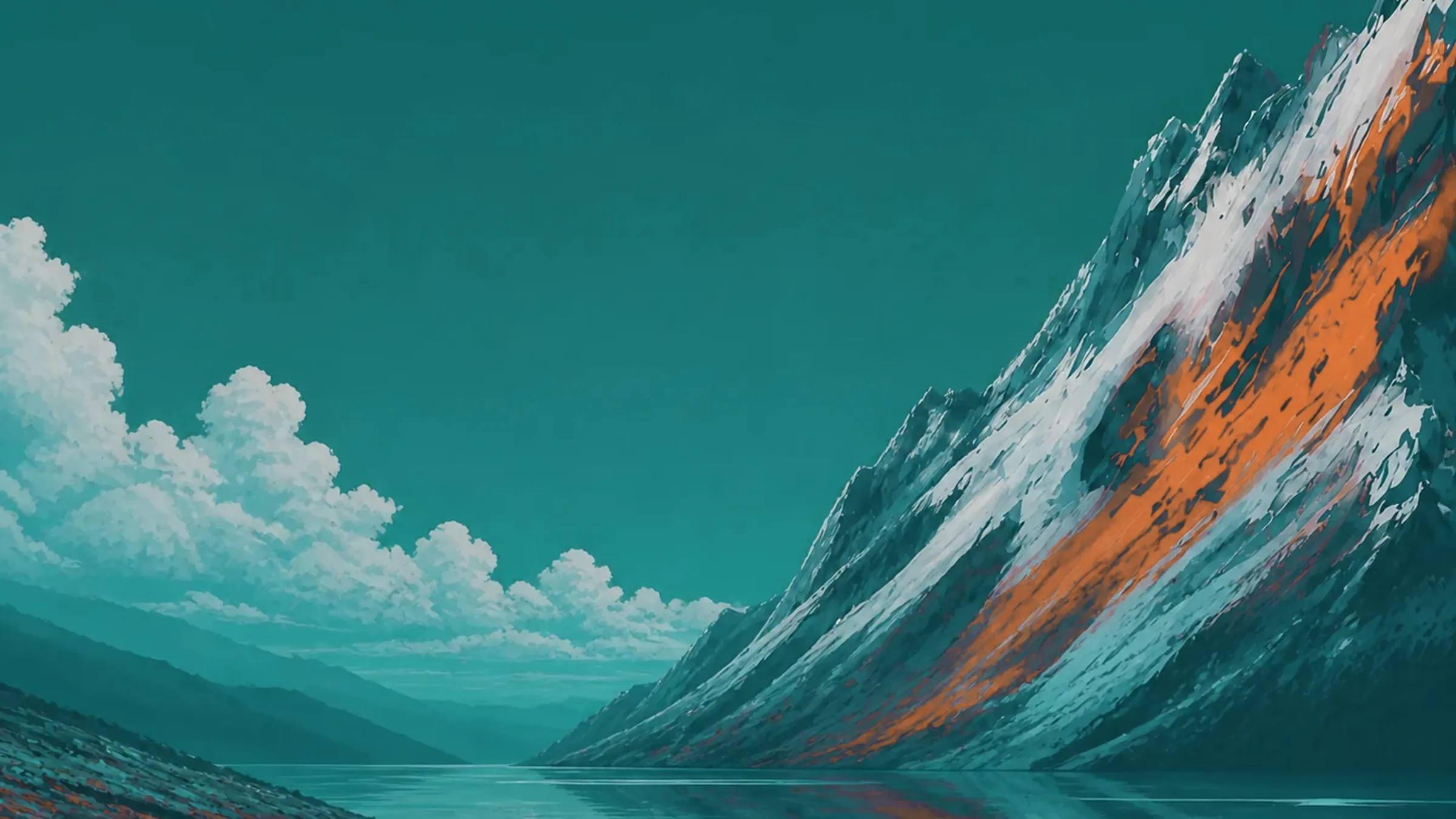 Peinture d'un fjord de montagne dans les verts profonds de la charte Origin Education