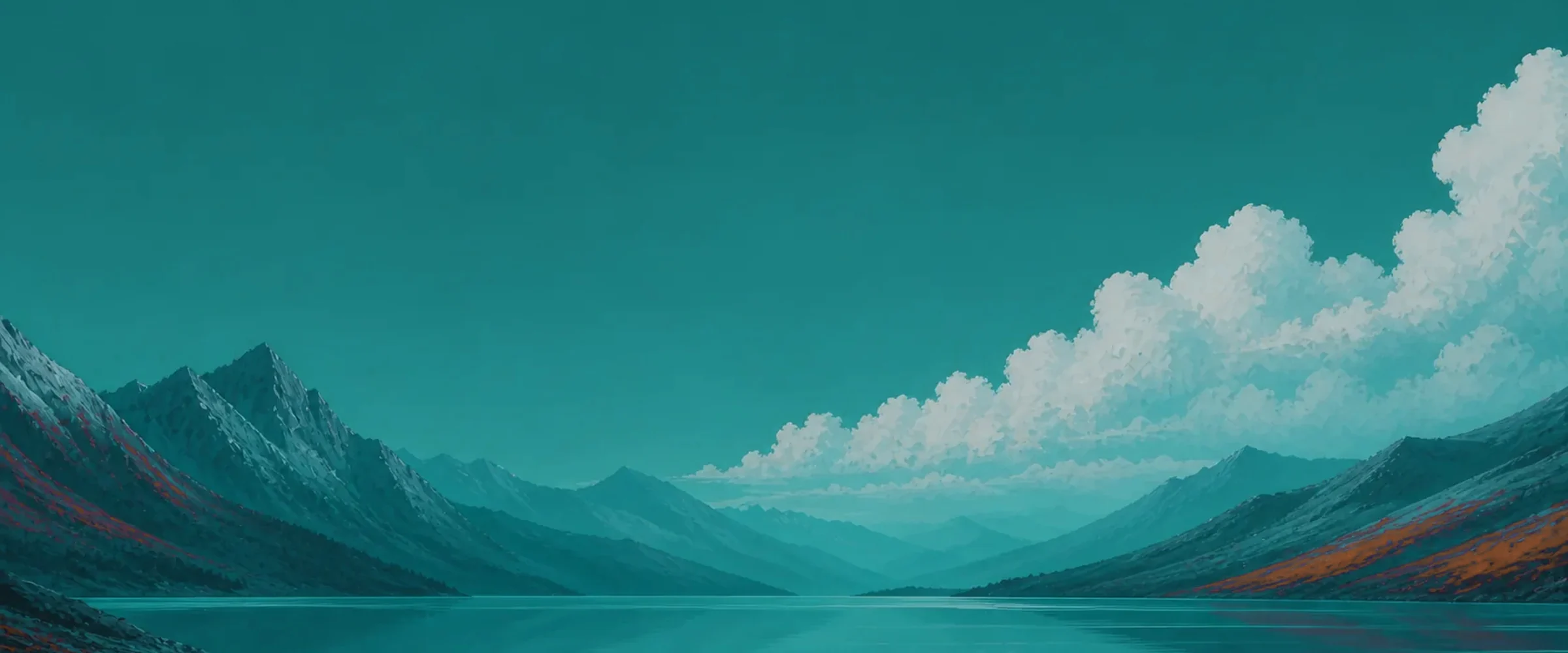 Peinture d'un lac de montagne au petit matin, dans les verts profonds de la charte Origin Education
