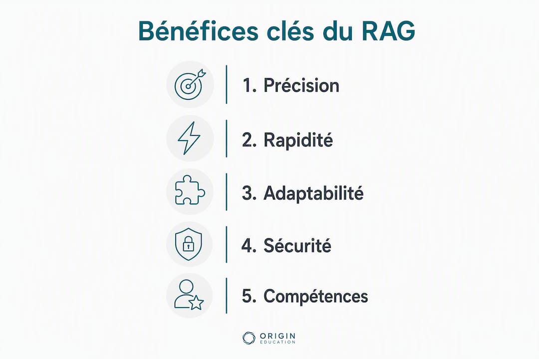 Les cinq bénéfices clés du RAG : précision, rapidité, adaptabilité, sécurité, compétences